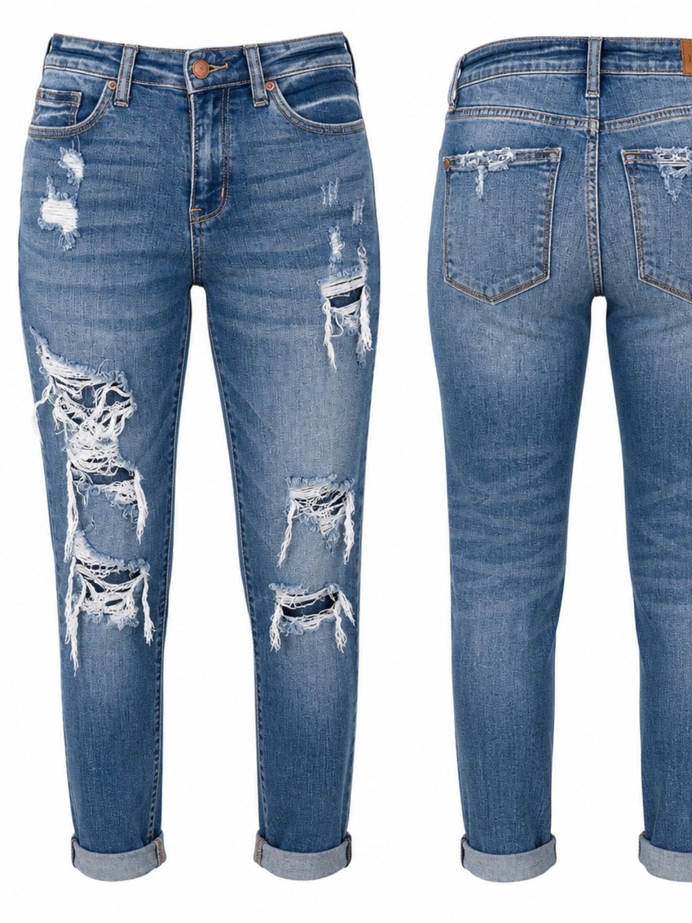 Judy Blue Boyfriend Jeans Womens 5/27 Distressed Ripped Medium Wash